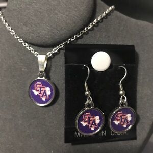 Stephen F Austin Licensed Dangle Earrings and Necklace Set